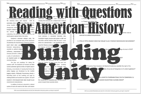 Building Unity - Free printable reading with questions (PDF file) for high school United States History students.