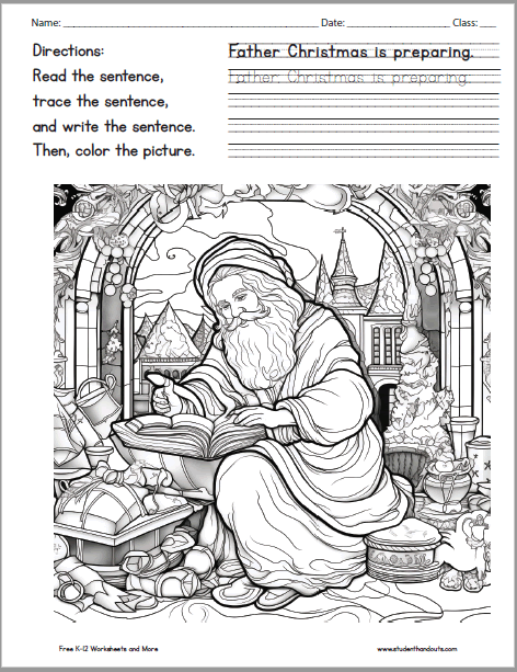 Father Christmas Coloring Page - Free to print (PDF file).
