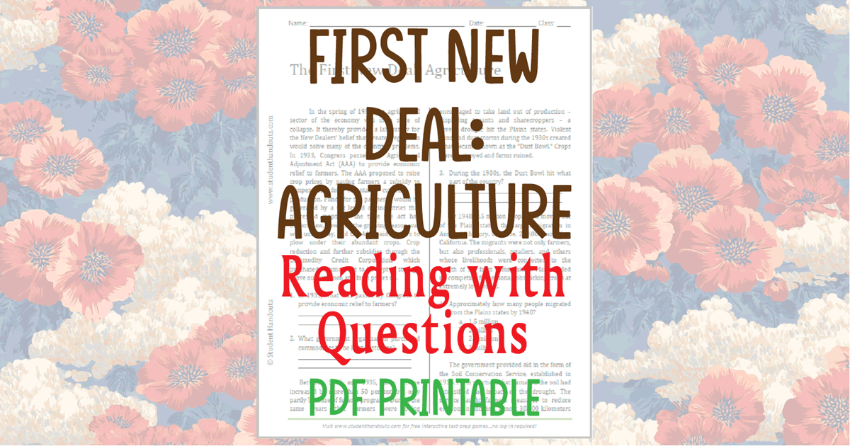 First New Deal: Agriculture—Reading with Questions | Student Handouts