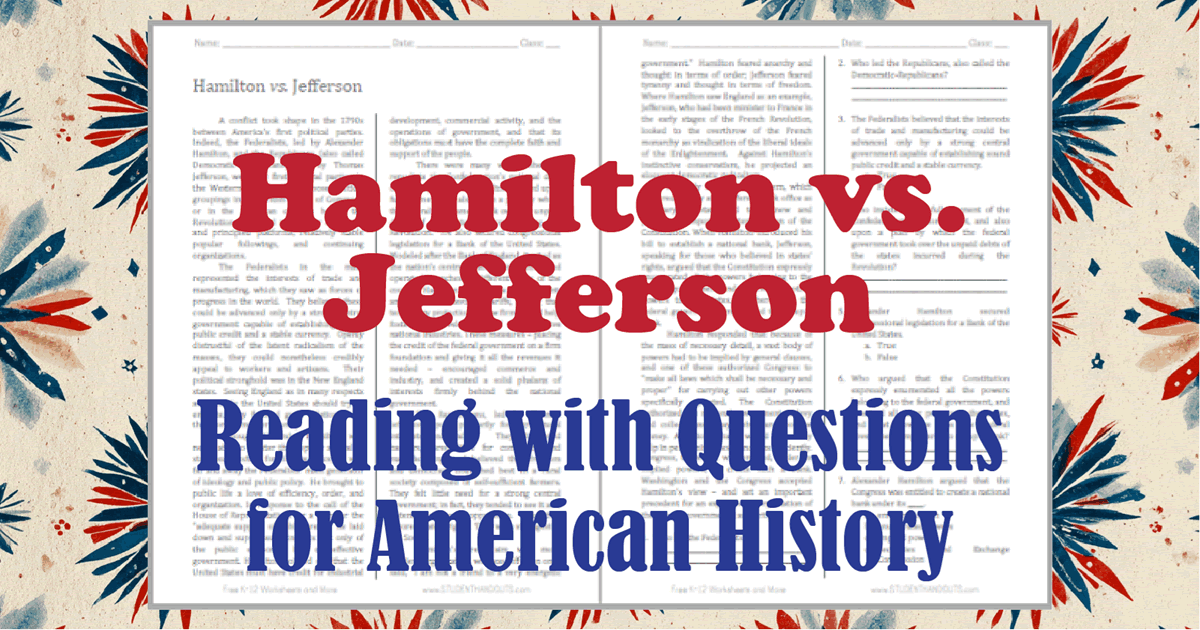 Hamilton vs. Jefferson Reading with Questions | Student Handouts