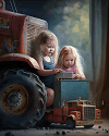 Little girls with a toy truck