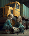 Little girls and a truck