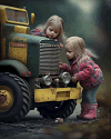 Little girls with a small truck