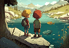 Two boys looking at water