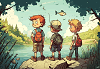 Boys at a lake