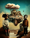 Children in a surreal landscape