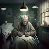 Surreal old man in a hospital