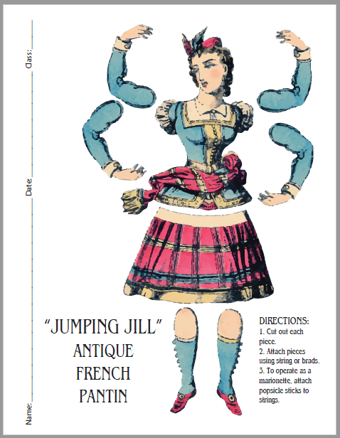 "Jumping Jill" Antique French Pantin - Free to print (PDF file).