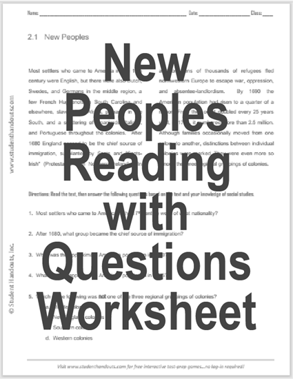 New Peoples American History Reading with Questions for High School