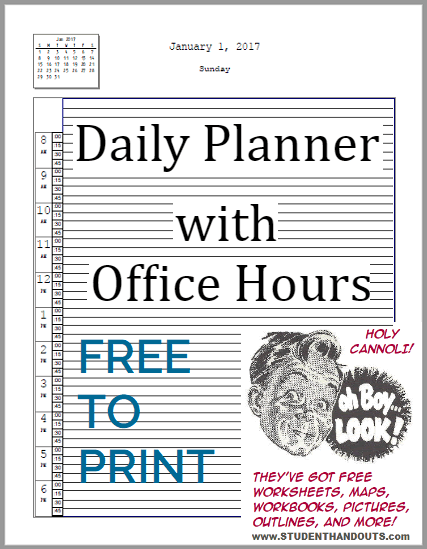 Daily Planner with Office Hours (8:00 AM-7:00 PM) - Free to print (PDF file).