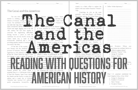 Panama Canal and the Americas Reading with Questions - Free to print (PDF file) for high school United States History students.