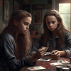 Teenage girls playing cards