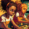 teenage girls at an arcade