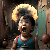Frightened little boy in an explosion