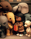 Little girl with small elephants