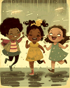 Little girls dancing in the rain