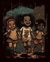 Little girls walking in the rain