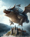 Dragon flying over a castle writing prompt picture