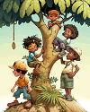 Children climbing a tree