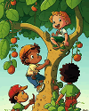 Little boys climbing a tree