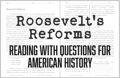 Roosevelt's Reforms - Free printable reading with questions for high school United States History classes (PDF file).
