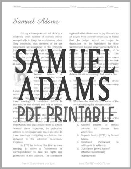 Samuel Adams Reading with Questions for High School American History