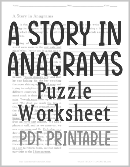 A Story in Anagrams Puzzle Worksheet - Free to print (PDF file).