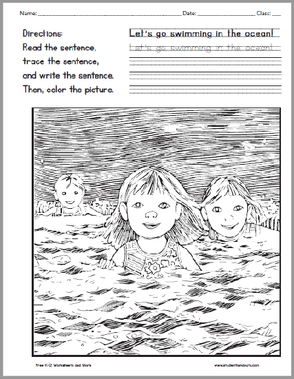 Summer Swimming Coloring Sheet - Free to print (PDF file).