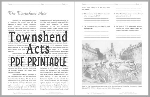 "The Townshend Acts" Reading with Questions for High School United States History Students