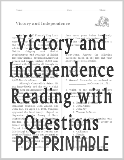 Victory and Independence Reading with Questions - Free to print (PDF file).