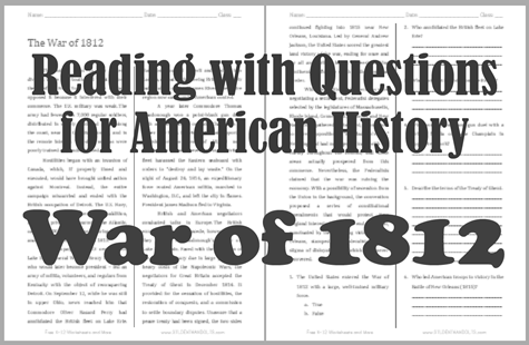 The War of 1812 Reading with Questions Worksheet - Free to print (PDF file).
