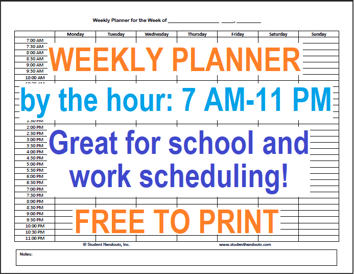 Half Hour Weekly Schedule on 2 Pages, Weekly Planner Printable