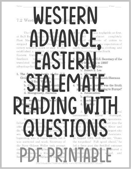 Western Advance, Eastern Stalemate - Free printable reading with questions (PDF file) for high school American History students and teachers.