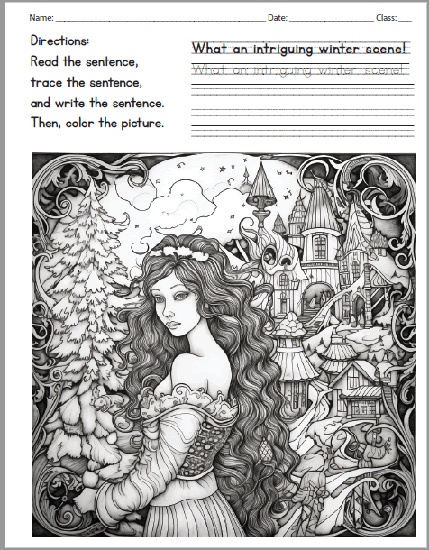 Intriguing Winter Scene Coloring Page - Free to print (PDF file).