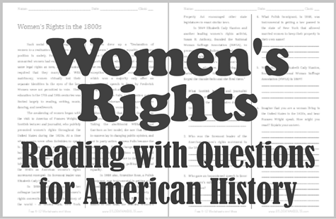 Women's Rights Reading with Questions - Free to print (PDF file) for high school United States History students.