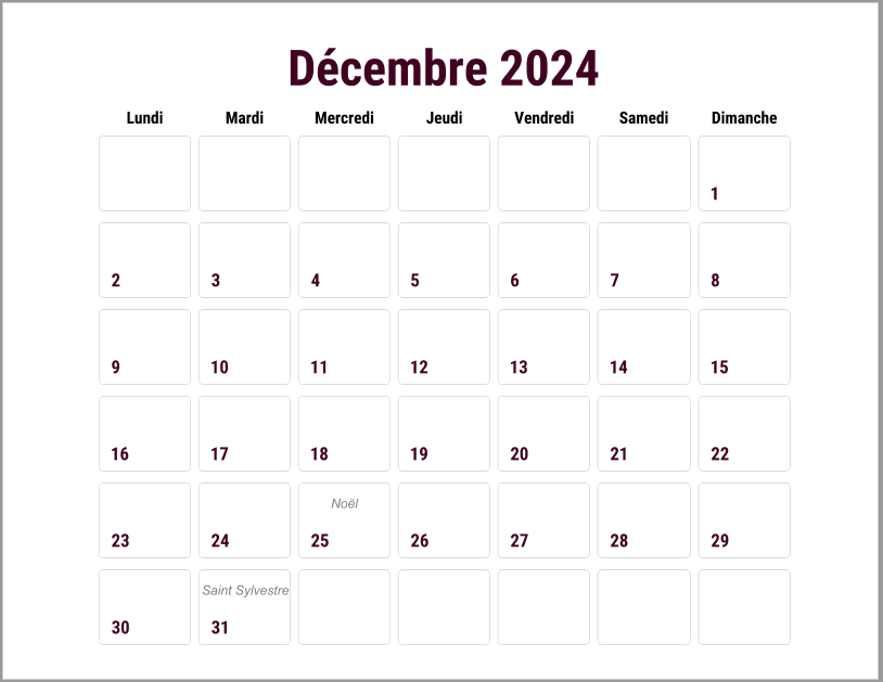 French Monthly Calendar for the Year - Free to print (PDF file).