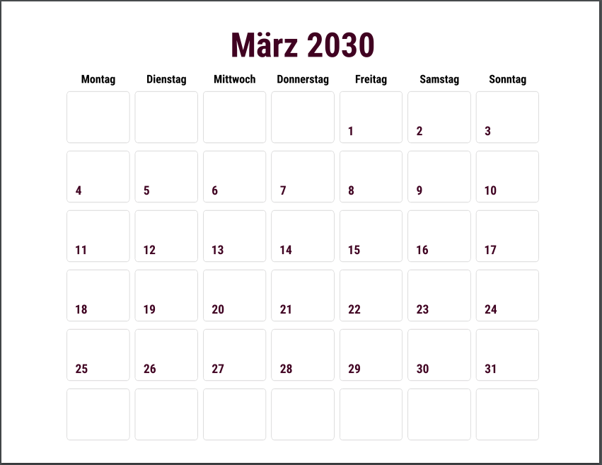 German Monthly Calendar for the Year - Free to print (PDF file).