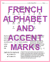 French alphabet and accent marks: Free printable student handout (PDF file).