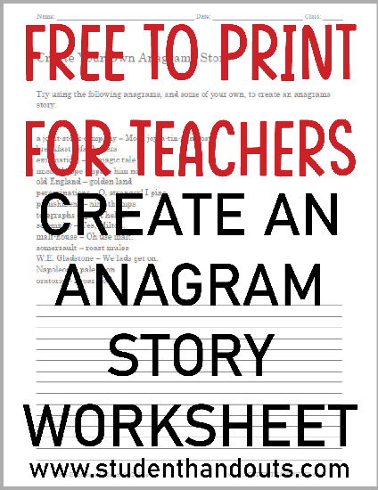 Create Your Own Anagrams Story Worksheet - Free to print (PDF file).