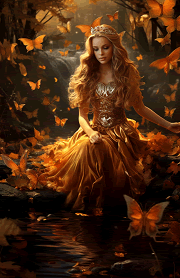 autumn fairy princess gazing into a reflecting pool half-letter dashboard image