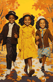 three children happily walking along in the fall season half-letter dashboard