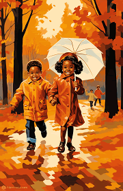 swmiling boy and girl on a brisk autumn day