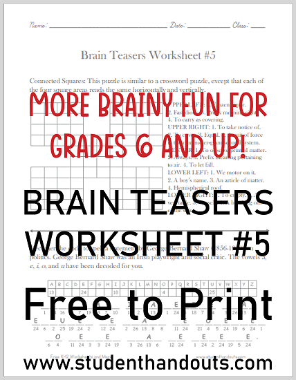 Brain Teasers for Kids Worksheet #5 - Free to print (PDF file).