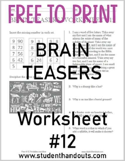 Brain Teasers Worksheet No. 12 - Free to print (PDF file).