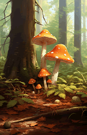 red mushrooms with spotted white caps growing in a wood junior-size tracker dashboard