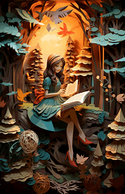 woman with books in a wood made with paper junior dashboard
