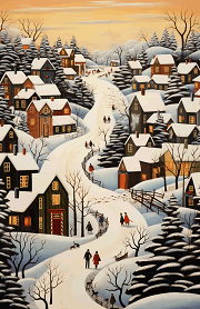 snowy village in winter 