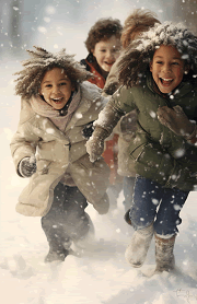 cute kids running in the snow