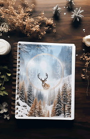 large deer buck on a snowy winter landscape on a notebook cover