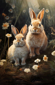 spring bunny rabbits of the wood